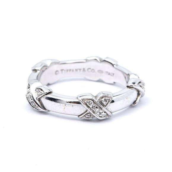 Tiffany & Co Signature X Diamond Station Band 18K 750 White Gold Ring Size 5 1/2 - Picture 3 of 3